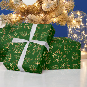 Groene en gouden elegante kerstbomen cadeaupapier