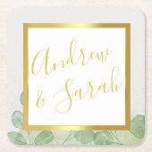 Groene en gouden eucalyptus kartonnen onderzetters (Voorkant)