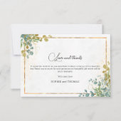 Groene en gouden eucalyptus waterverf bedankkaart (Voorkant)