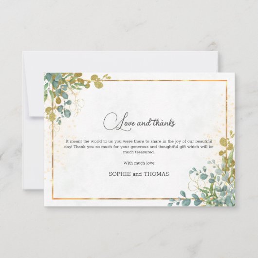 Groene en gouden eucalyptus waterverf bedankkaart (Voorkant)