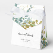 Groene en gouden eucalyptus waterverf bruiloft bedankdoosjes (Voorkant Zijde)