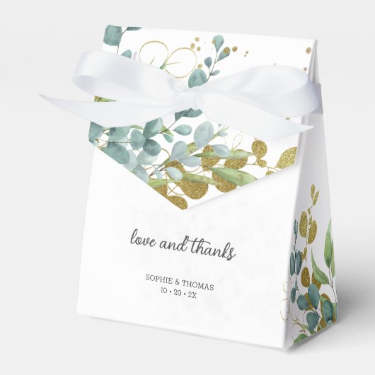 Groene en gouden eucalyptus waterverf bruiloft bedankdoosjes (Voorkant Zijde)
