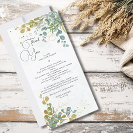 Groene en gouden eucalyptus waterverf bruiloft bedankkaart