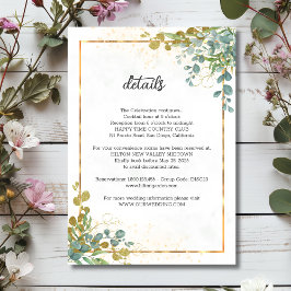 Groene en gouden eucalyptus waterverf bruiloft informatiekaartje
