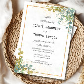 Groene en gouden eucalyptus waterverf bruiloft kaart