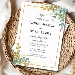 Groene en gouden eucalyptus waterverf bruiloft kaart