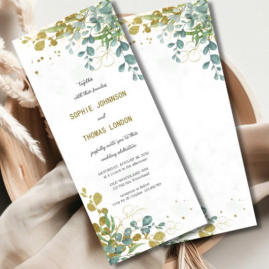 Groene en gouden eucalyptus waterverf bruiloft kaart