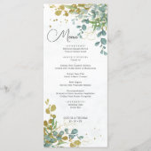 Groene en gouden eucalyptus waterverf bruiloft menu (Voorkant)