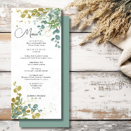Groene en gouden eucalyptus waterverf bruiloft menu