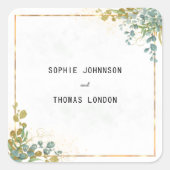 Groene en gouden eucalyptus waterverf bruiloft vierkante sticker (Voorkant)