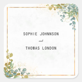 Groene en gouden eucalyptus waterverf bruiloft vierkante sticker
