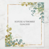 Groene en gouden eucalyptus waterverf bruiloft wijn etiket (Enkel label)