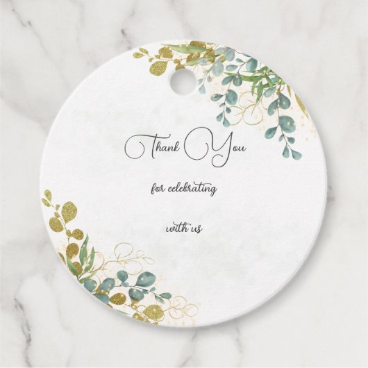 Groene en gouden eucalyptus waterverf dank u bedankjes labels (Voorkant)