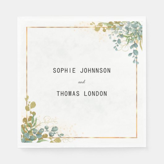 Groene en gouden eucalyptus waterverf servet (Voorkant)