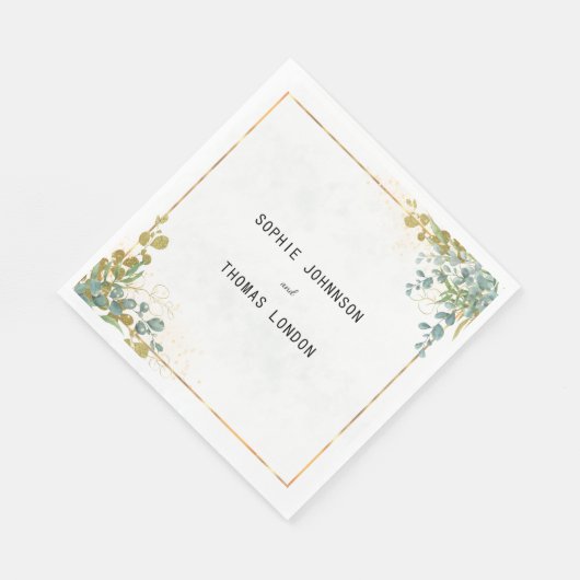 Groene en gouden eucalyptus waterverf servet (Hoek)