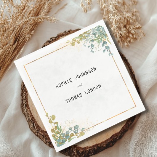 Groene en gouden eucalyptus waterverf servet