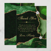 Groene en gouden faux Glitter Agate Birthday Party Bedankkaart (Voorkant / Achterkant)