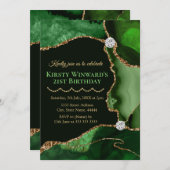 Groene en gouden faux Glitter Agate Birthday Party Kaart (Voorkant / Achterkant)