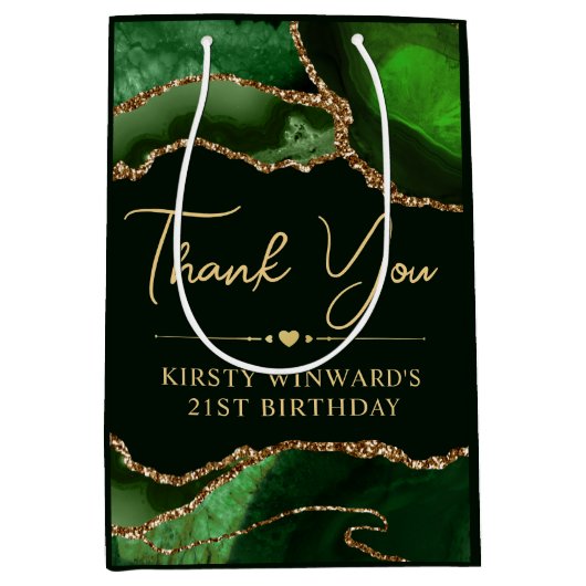 Groene en gouden faux Glitter Agate Birthday Party Medium Cadeauzakje (Voorkant)