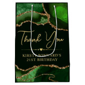 Groene en gouden faux Glitter Agate Birthday Party Medium Cadeauzakje (Achterkant)