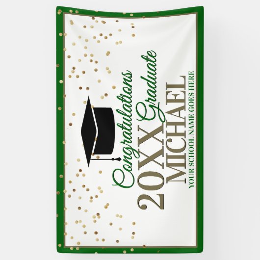 Groene en gouden felicitaties Afstuderen Spandoek (Verticaal)