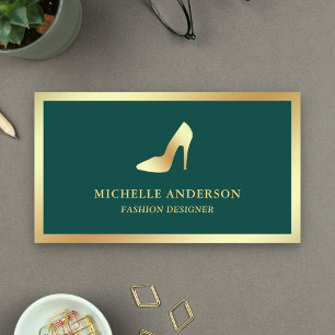 Groene en gouden folie hoge hakken stiletto's visitekaartje
