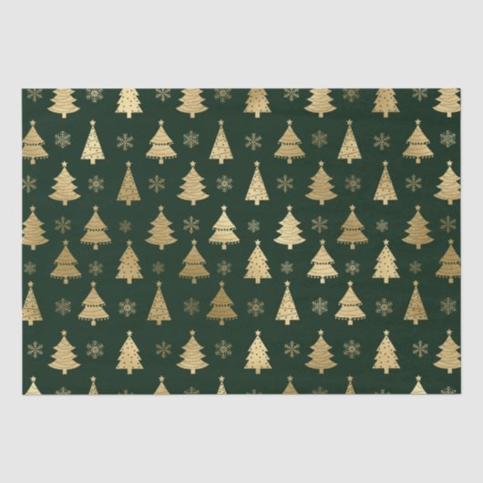 Groene en gouden folie kerstbomen tissuepapier (Voorkant)