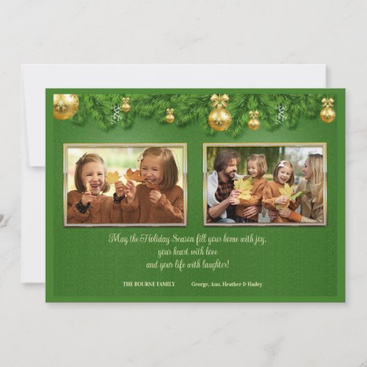Groene en Gouden Foto Kerstkaart (Voorkant)