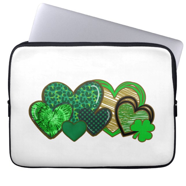 Groene en gouden Fun Hearts Laptop Sleeve (Voorkant)