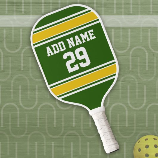 Groene en gouden gele sport Jersey - Naam nummer Pickleball Paddle