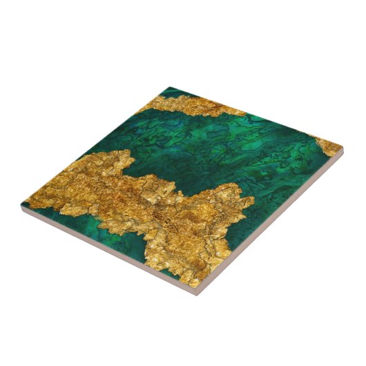 Groene en gouden gemengde media abstract tegeltje (Zijkant)