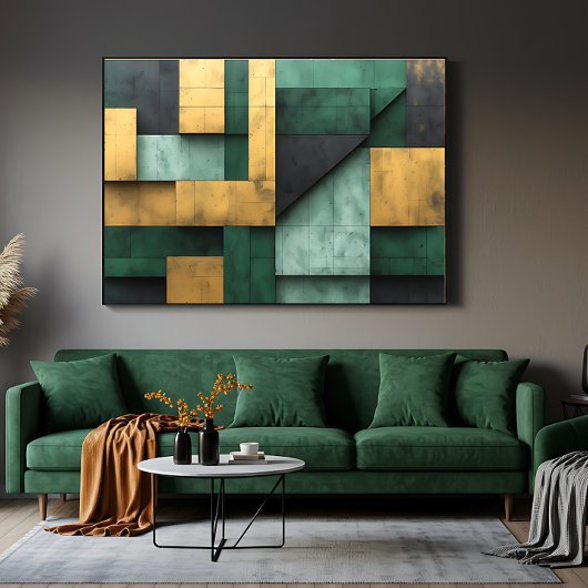 Groene en Gouden Geometrie Canvas Afdruk