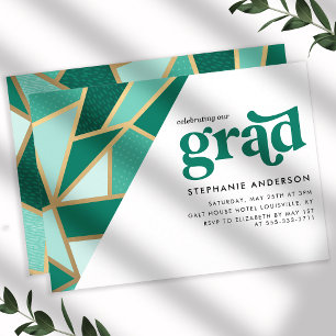 Groene en Gouden Geometrische Afstudeerfeest Kaart