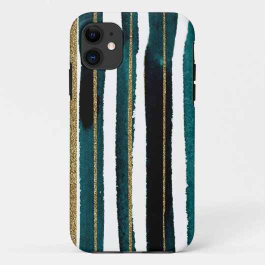 Groene en gouden glinsterstrepen Case-Mate iPhone case (Achterkant)