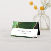 Groene en gouden Glitter Agate Wedding Place Card Plaatskaartje (Voorkant)
