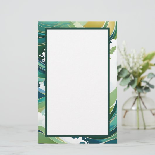 Groene en gouden golven briefpapier (Staand voorkant)