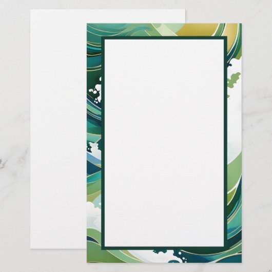 Groene en gouden golven briefpapier (Voorkant / Achterkant)