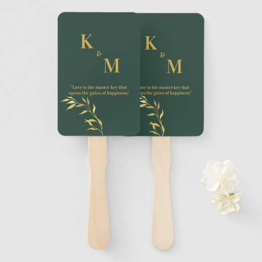 Groene en gouden handventilator voor bruiloften en handwaaier