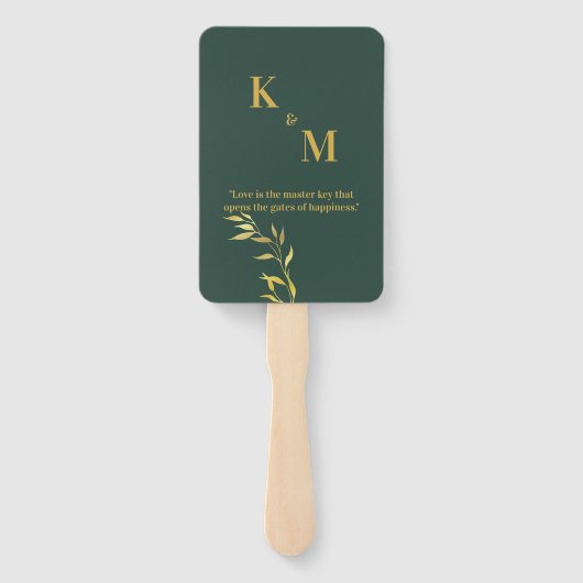 Groene en gouden handventilator voor bruiloften en handwaaier (Achterkant)