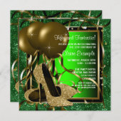 Groene en gouden hoge hakken vrouwen verjaardagsfe kaart (Voorkant / Achterkant)