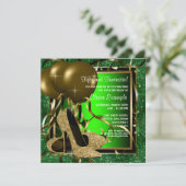 Groene en gouden hoge hakken vrouwen verjaardagsfe kaart (Staand voorkant)