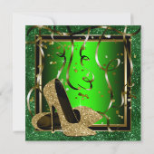 Groene en gouden hoge hakken vrouwen verjaardagsfe kaart (Achterkant)