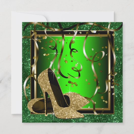 Groene en gouden hoge hakken vrouwen verjaardagsfe kaart (Achterkant)