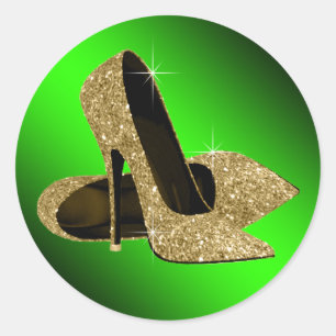 Groene en gouden hooggehakte schoenstickers ronde sticker