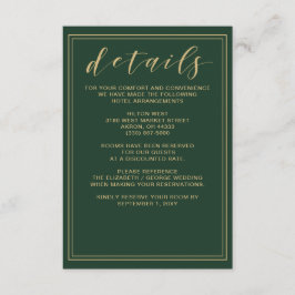 Groene en Gouden Huwelijksdetailskaart Informatiekaartje