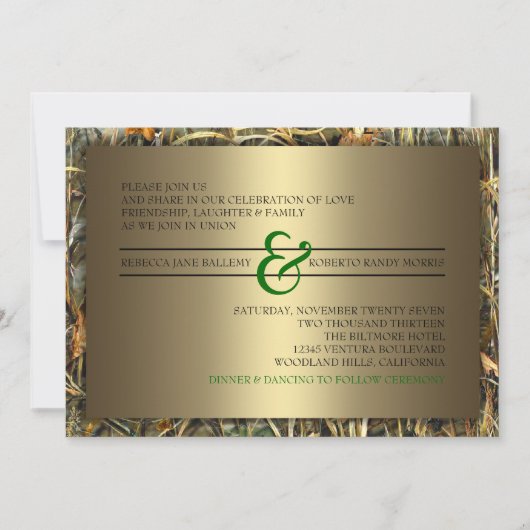 Groene en gouden huwelijksuitnodigingen kaart (Voorkant)
