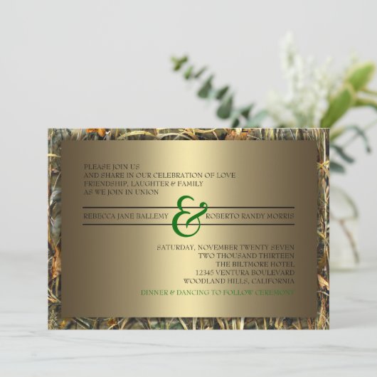 Groene en gouden huwelijksuitnodigingen kaart (Staand voorkant)