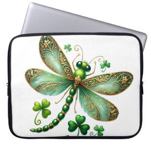  GROENE EN GOUDEN IRISH DRAGONFLY & SHAMROCKS LAPTOP SLEEVE