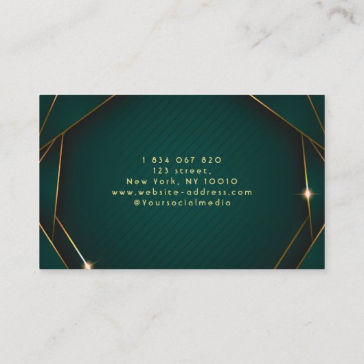 Groene en gouden kapperszaak visitekaartje (Achterkant)