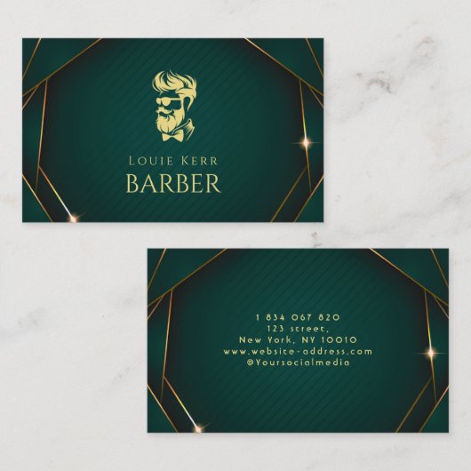 Groene en gouden kapperszaak visitekaartje (Voorkant / Achterkant)